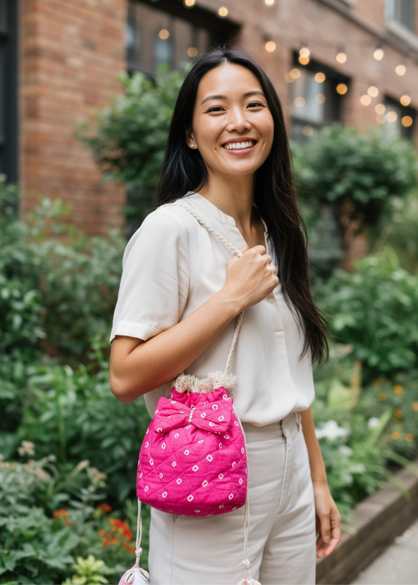 Pink Bandhani Quilted Sling Bag