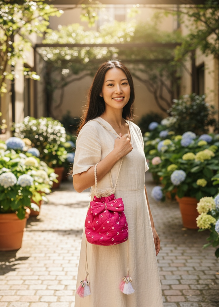 Pink Bandhani Quilted Sling Bag
