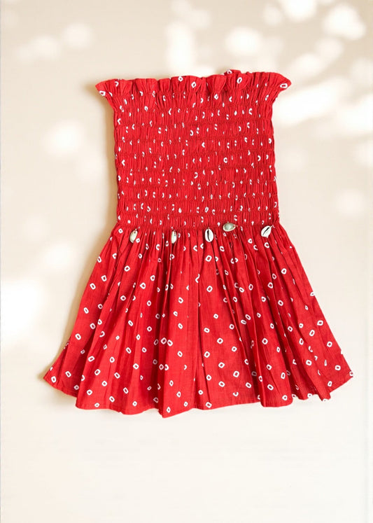 Red Bandhani Smocked Top