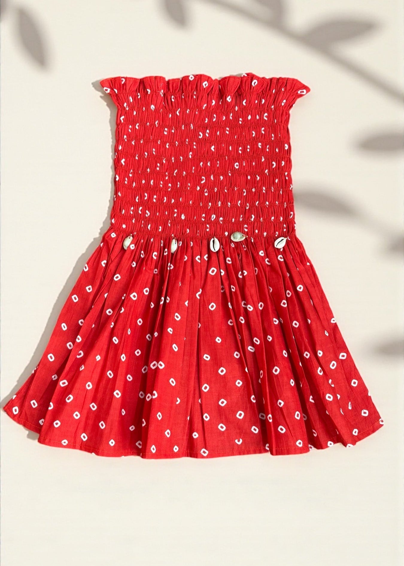 Red Bandhani Smocked Top