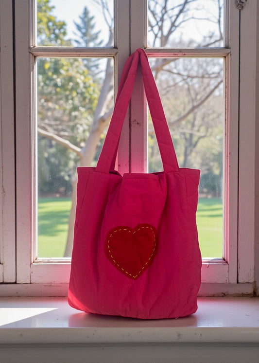 Patchwork Heart Quilted Tote Bag