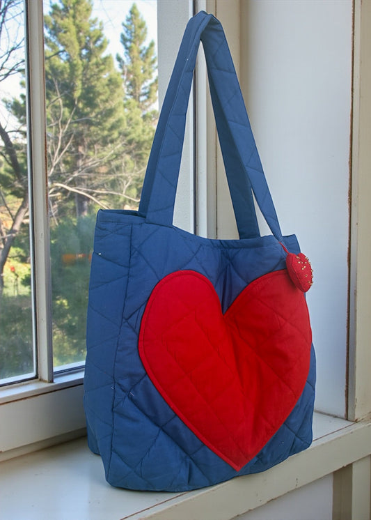 Bold Heart Quilted Tote Bag