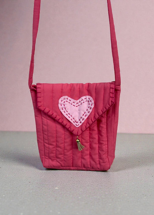 Heartline Quilted Crossbody Bag – Rose Pink