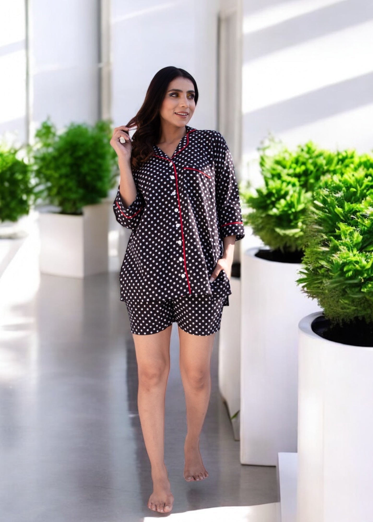 Delight – Polka Dot Cotton Lounge Shorts Set