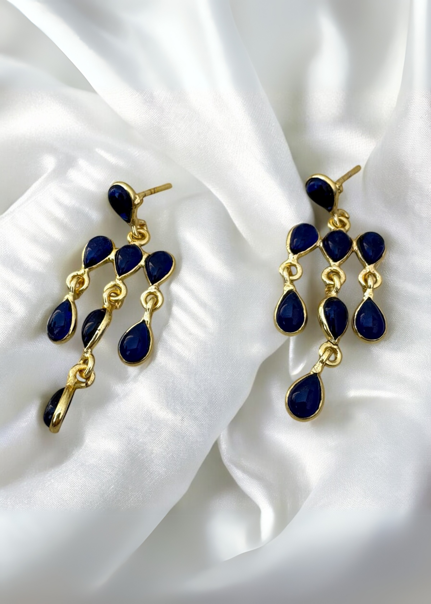 Nyra Brass Drop Earrings with Blue Crystals – That Romeo