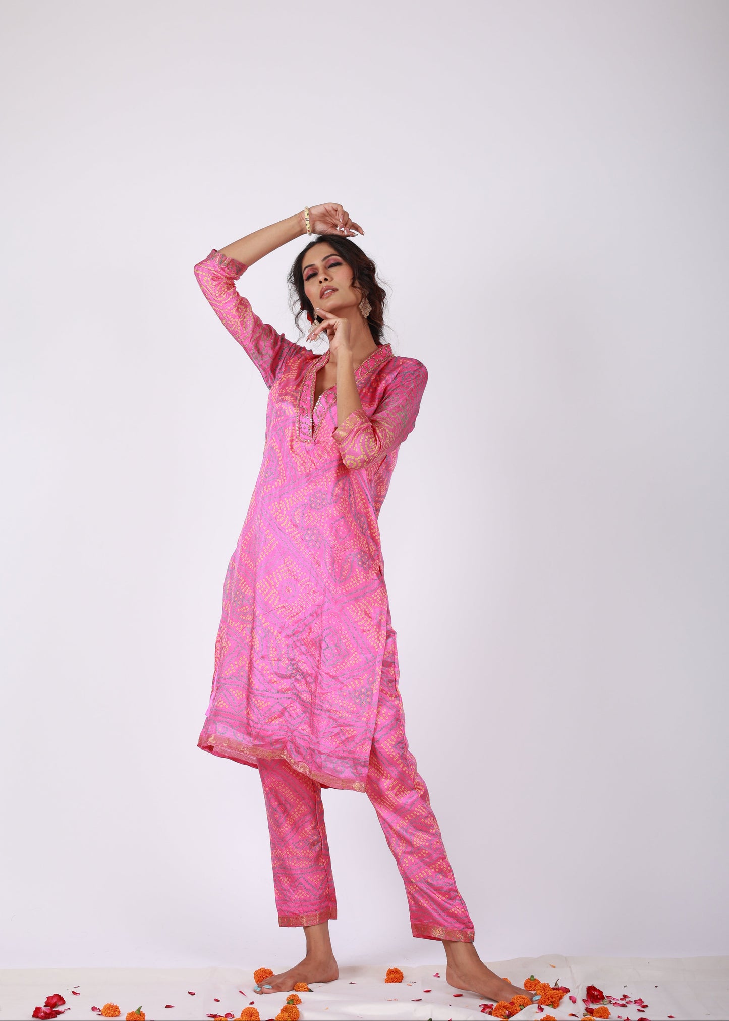Pink Bandhani Semi-Silk Kurta Set