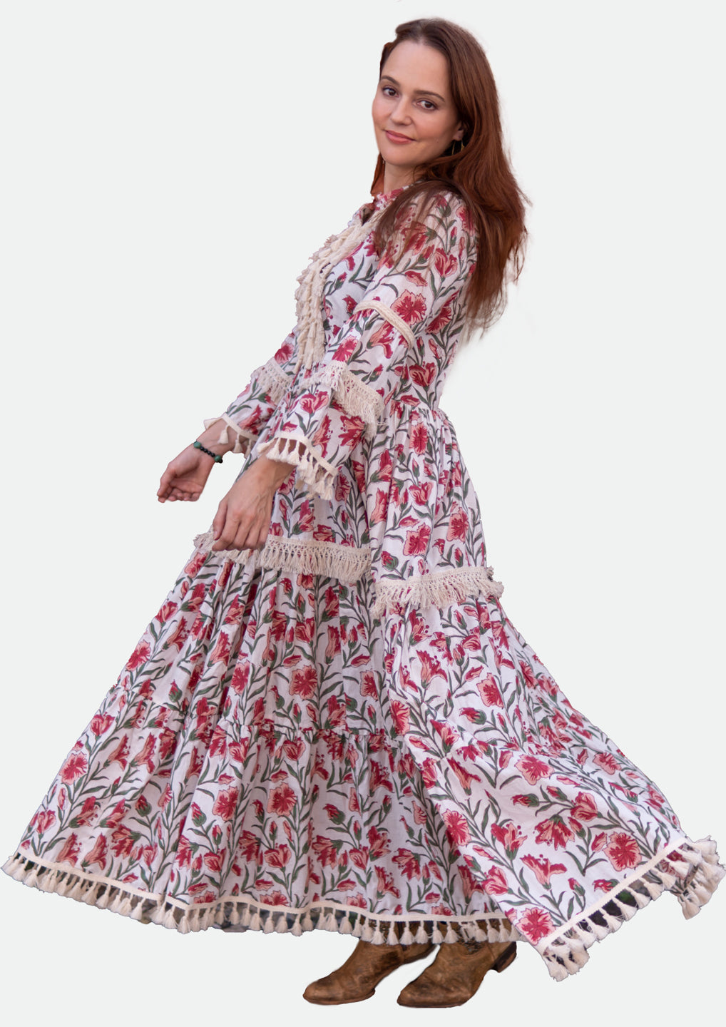 Mystical Garden - Boho Floral Cotton Maxi Dress