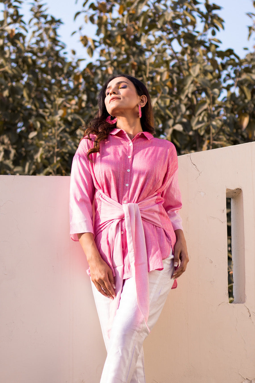 Pink Daisy – Cotton Button-Down Shirt