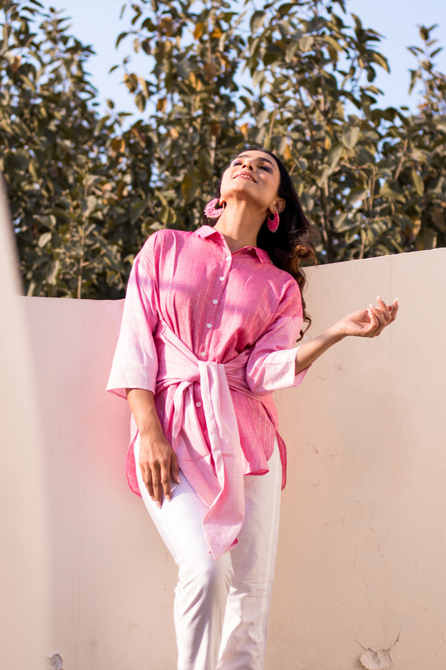 Pink Daisy – Cotton Button-Down Shirt