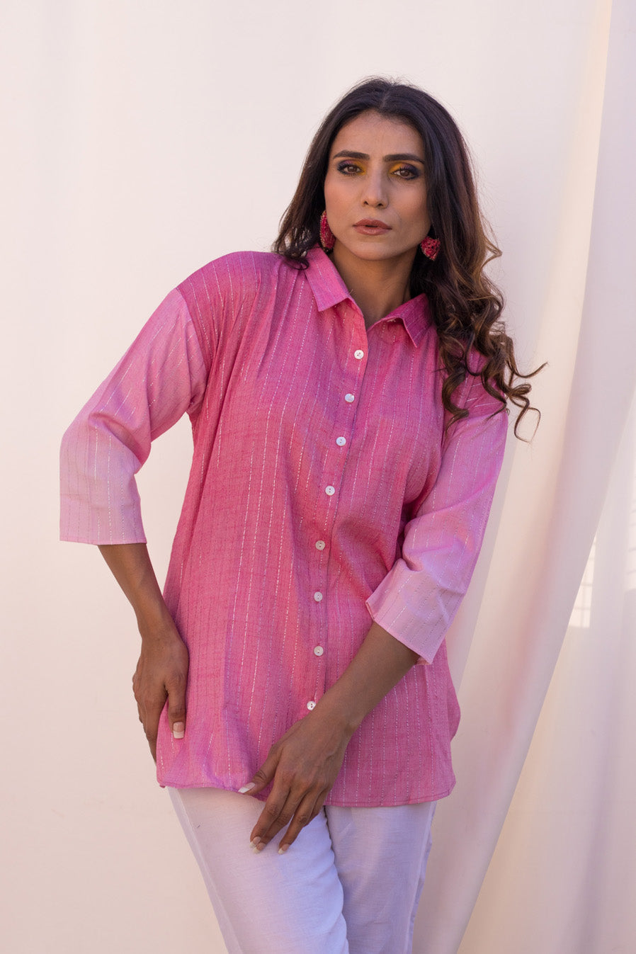 Pink Daisy – Cotton Button-Down Shirt