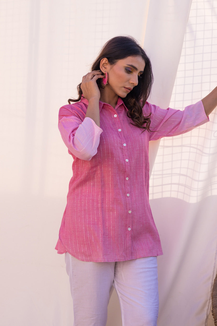 Pink Daisy – Cotton Button-Down Shirt