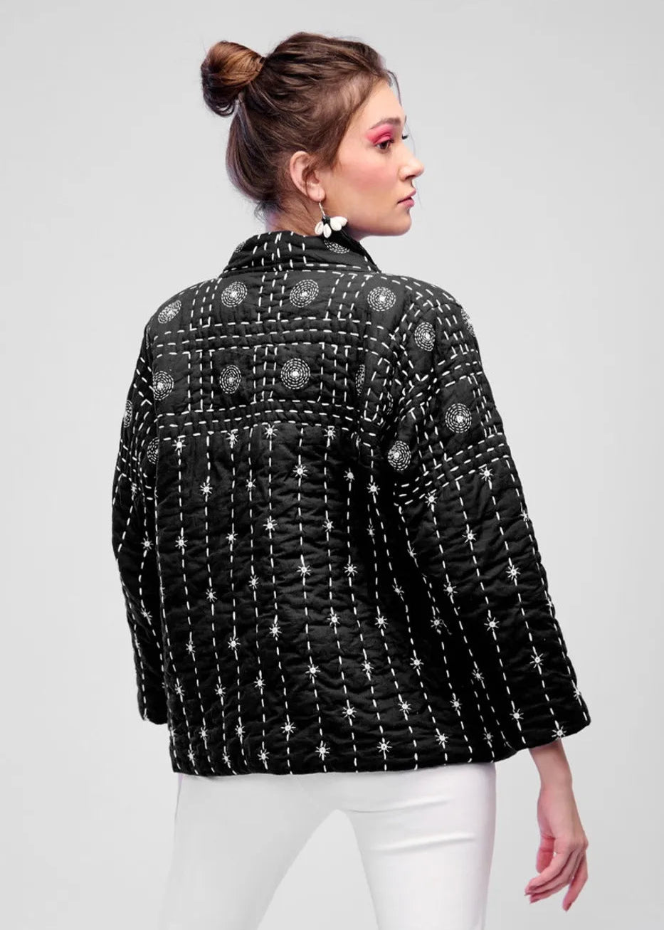 Zayla – Black Hand-Quilted Katha Embroidered Jacket