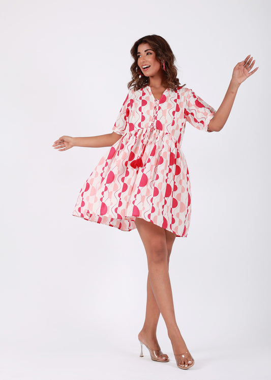 Gumydrop – Red Half-Circle Print Cotton Mini Flared Dress