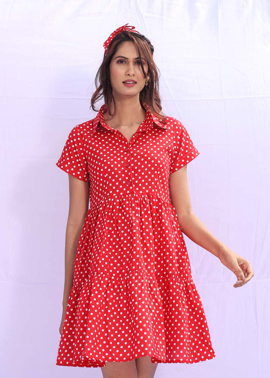 Retro Red – Polka Dot Flared Cotton Dress