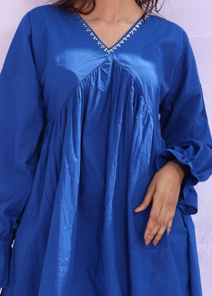 Blue Sunflower – Handcrafted Cotton Flare Dress