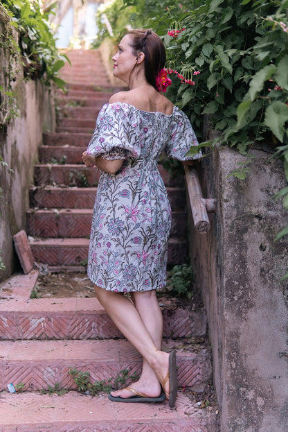 Dreamcatcher – Hand Block Printed Off-Shoulder Cotton Dress