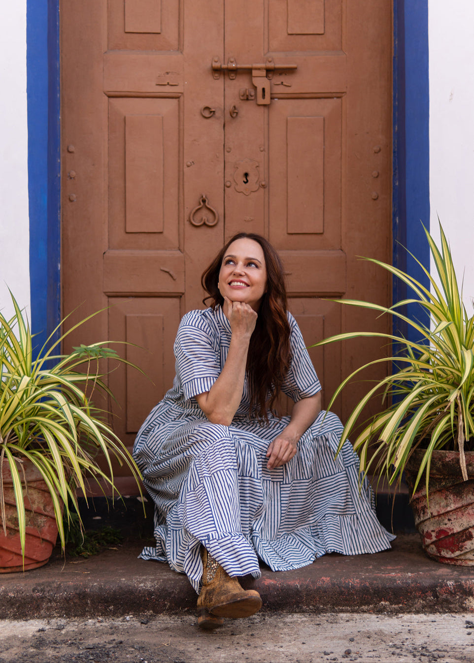 Stripes Play – Indigo Printed Cotton Maxi Dress