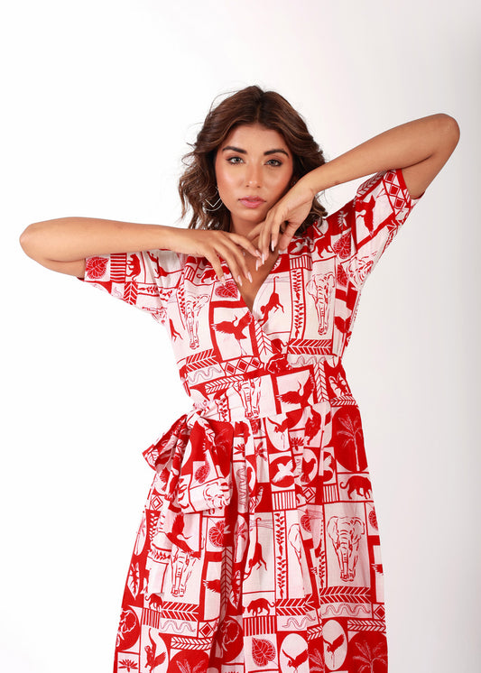 Red Tropical – Cotton Printed Summer Dress