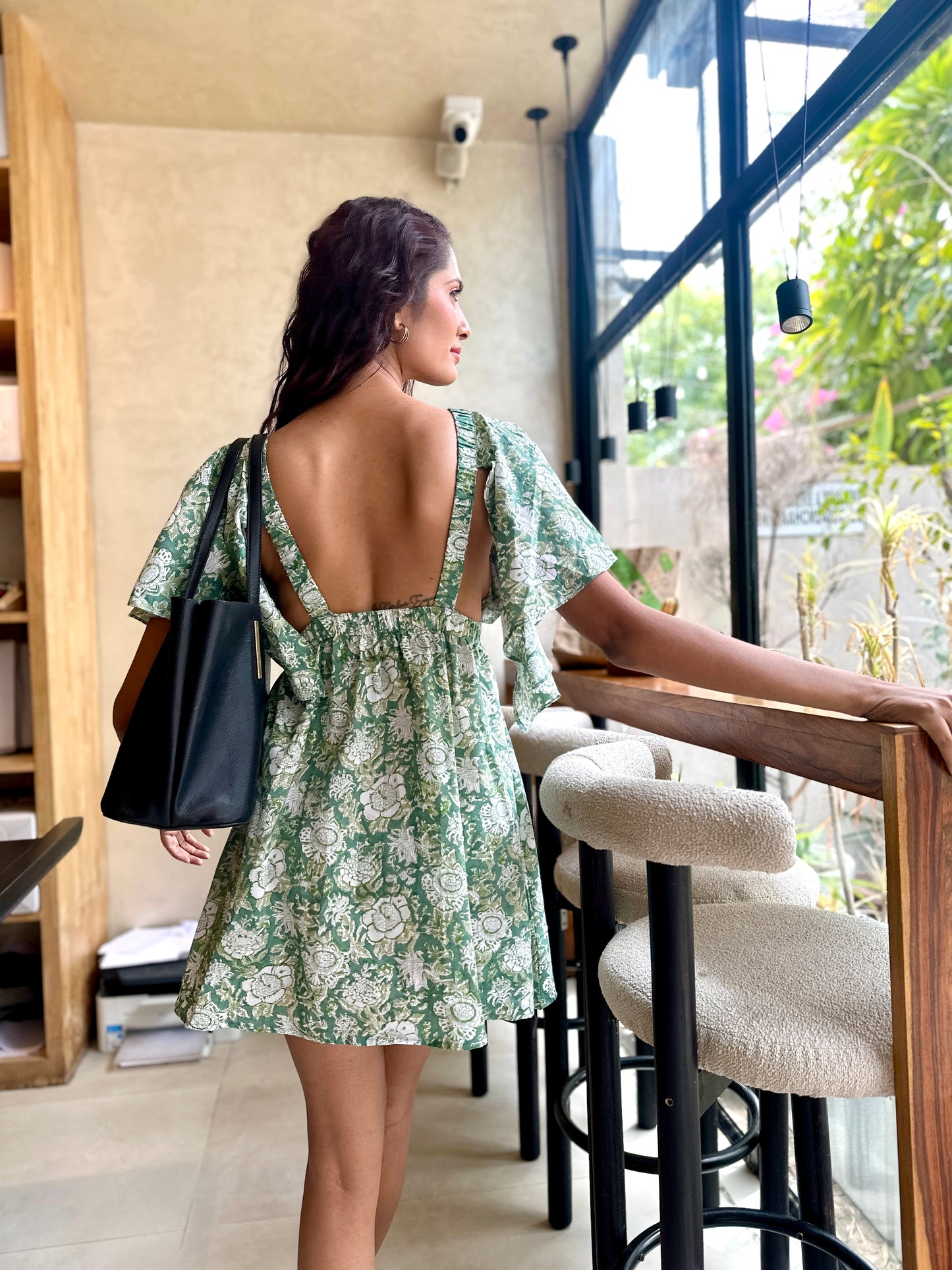 Green Zinnias – Hand Block Printed Cotton Dress