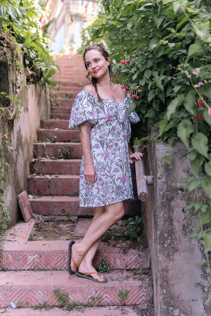Dreamcatcher – Hand Block Printed Off-Shoulder Cotton Dress