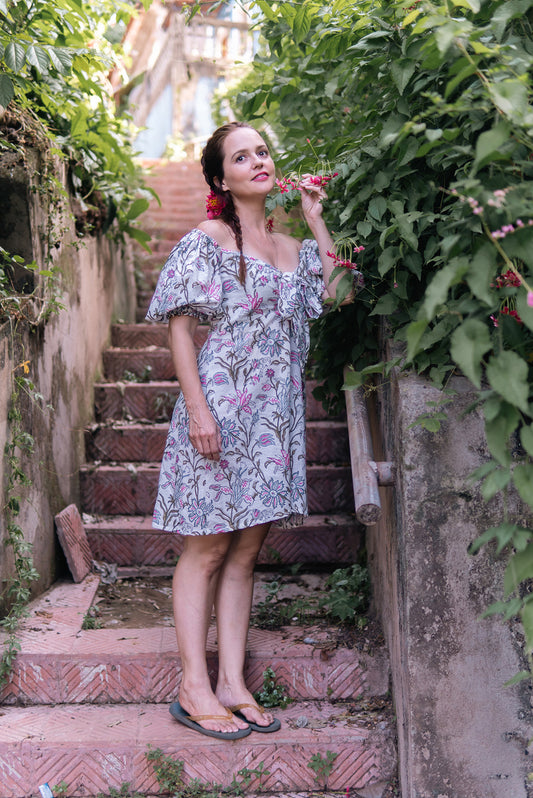 Dreamcatcher – Hand Block Printed Off-Shoulder Cotton Dress