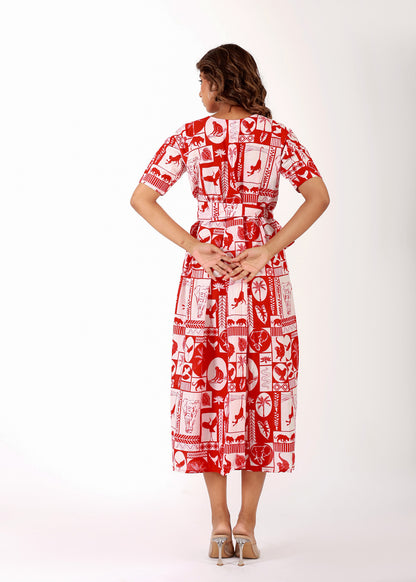 Red Tropical – Cotton Printed Summer Dress