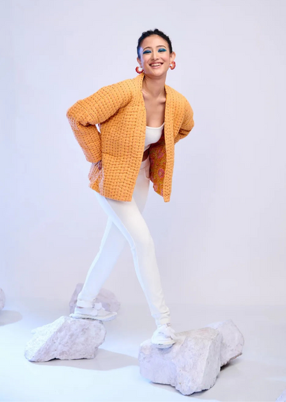 Petally – Ochre Handquilted Katha Embroidered Cotton Jacket