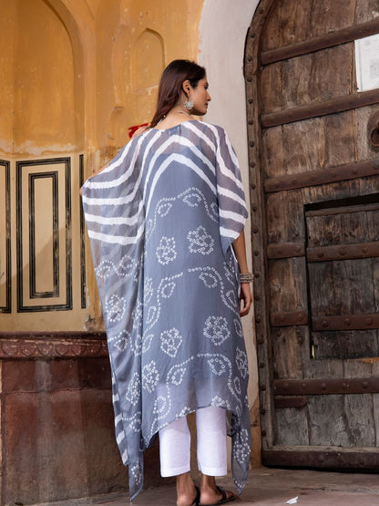 Nagdamani – Grey Leheriya Chiffon Kaftan with Inner Slip | Rangisaa Collection by That Romeo