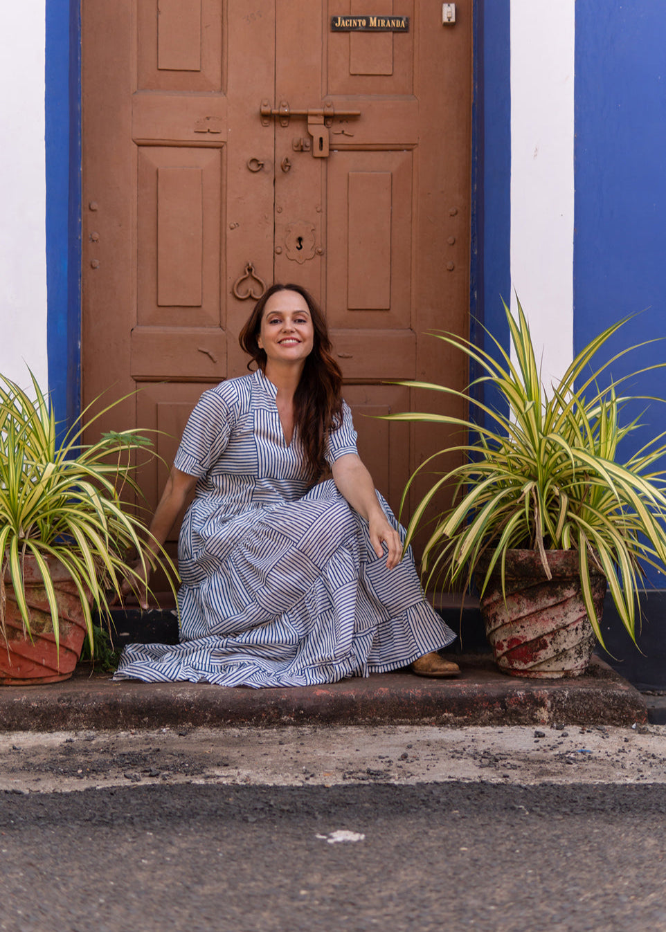 Stripes Play – Indigo Printed Cotton Maxi Dress