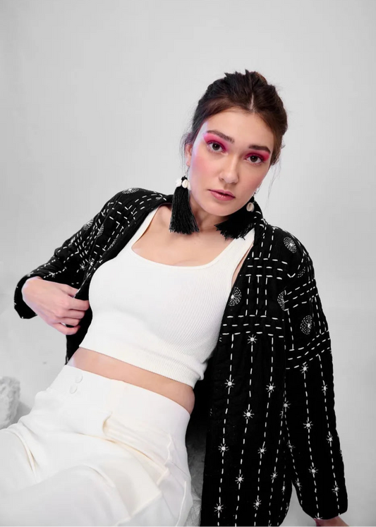 Zayla – Black Hand-Quilted Katha Embroidered Jacket