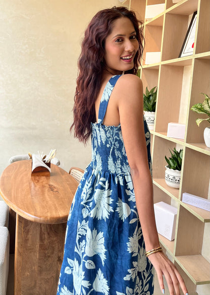 Blue Tropical – Indigo Printed Cotton Maxi Dress
