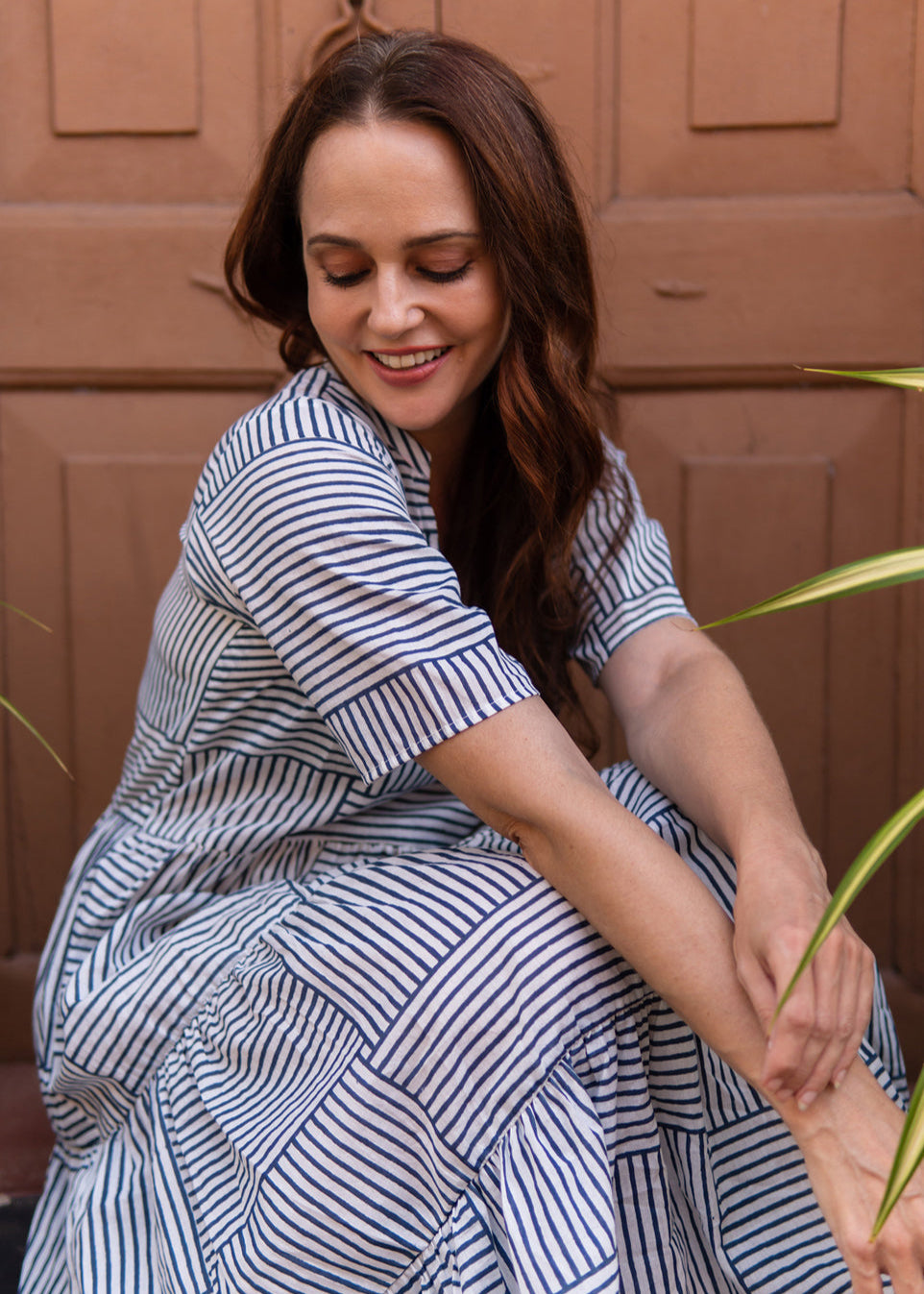 Stripes Play – Indigo Printed Cotton Maxi Dress