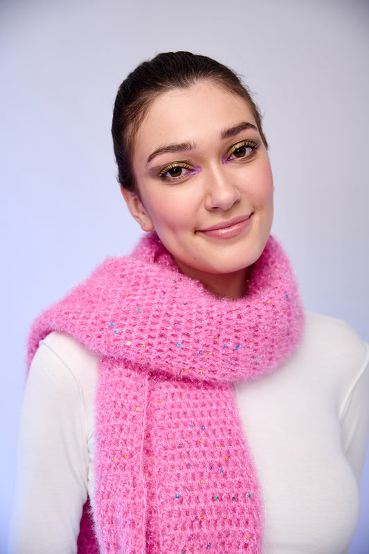 Pink Soft Knit Sequin Scarf | Cozy Lightweight Winter Neck Scarf – ThatRomeo
