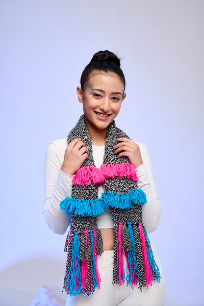 Handwoven Fringe Scarf with Color Block Tassels | Statement Knit Winter Scarf – ThatRomeo