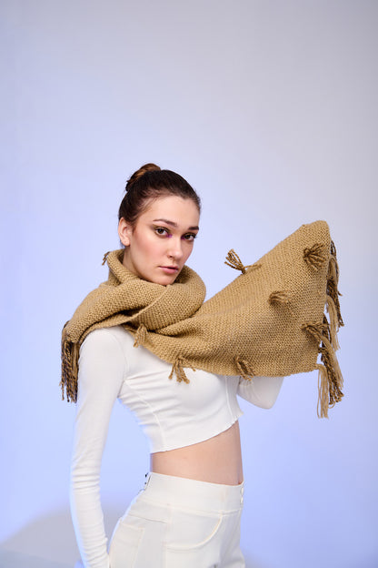 Classic Neutral Knit Scarf with Fringe