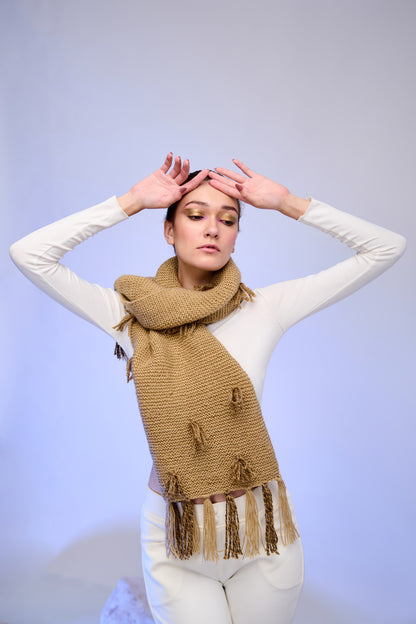 Classic Neutral Knit Scarf with Fringe