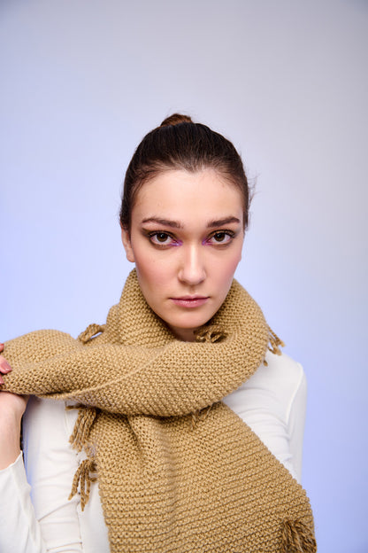 Classic Neutral Knit Scarf with Fringe