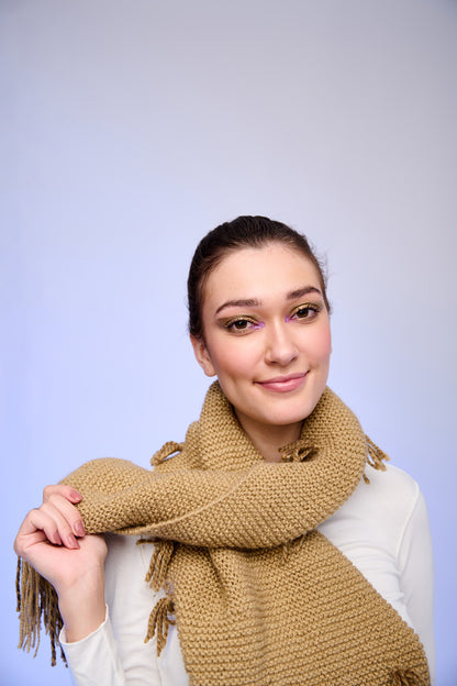 Classic Neutral Knit Scarf with Fringe