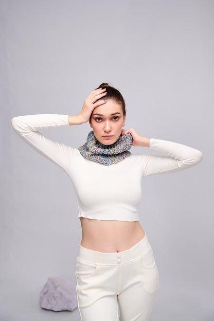 Textured Knit Cowl Scarf with Contrast Stitching | Soft Winter Neck Scarf – ThatRomeo