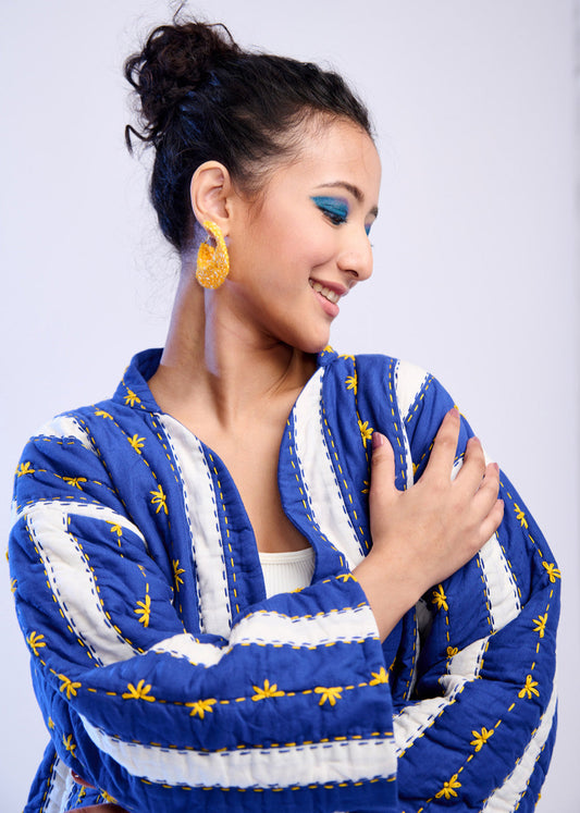 Trail – Blue & White Katha Embroidered Quilted Jacket
