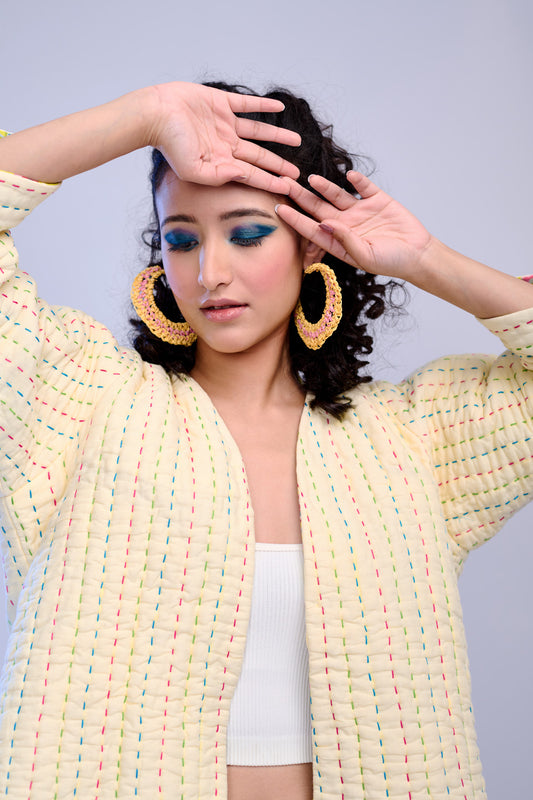 Daisy – Hand Quilted Pastel Yellow Katha Embroidered Jacket