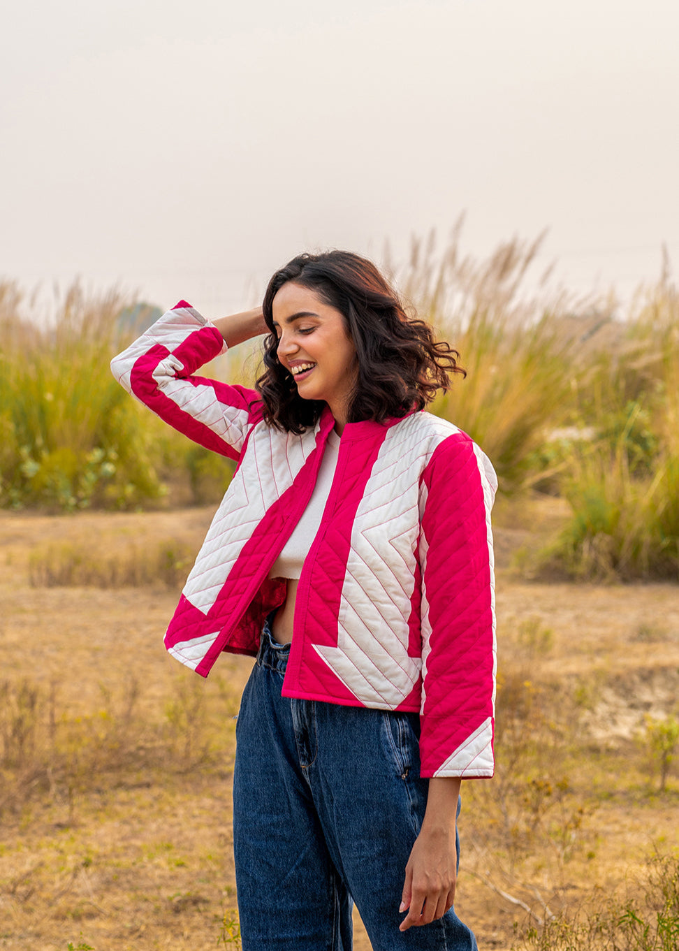 Pink It – Handquilted Patchwork Jacket in Pink & White