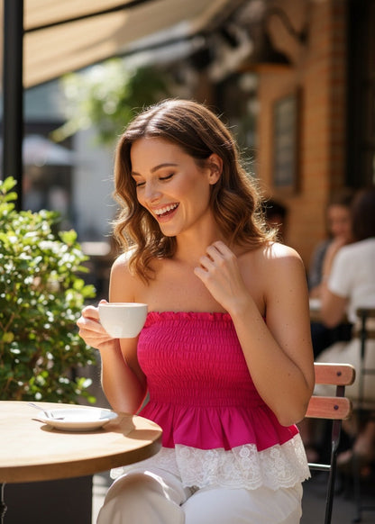 Rosé Lace Smocked Tube Top