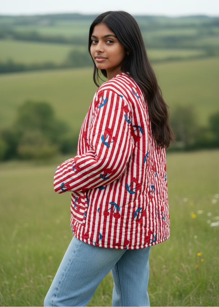 Cherry Stripe – Quilted Cotton Jacket | ThatRomeo