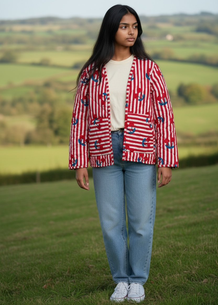 Cherry Stripe – Quilted Cotton Jacket | ThatRomeo