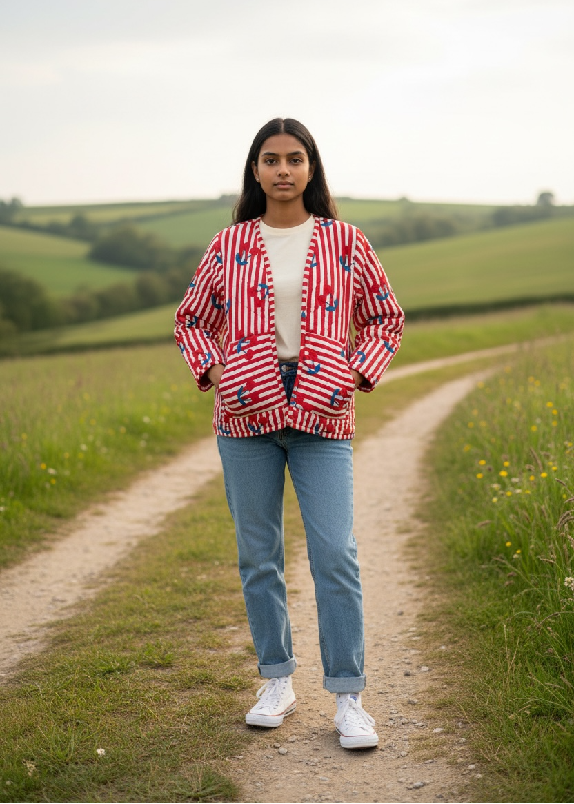 Cherry Stripe – Quilted Cotton Jacket | ThatRomeo