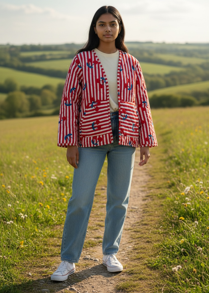 Cherry Stripe – Quilted Cotton Jacket | ThatRomeo