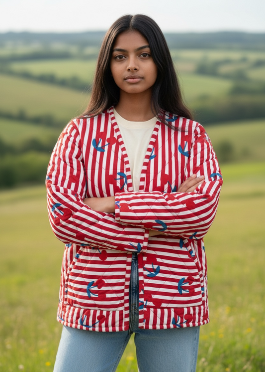 Cherry Stripe – Quilted Cotton Jacket | ThatRomeo