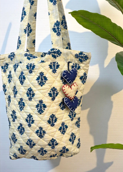Indigo Bloom Quilted Tote Bag