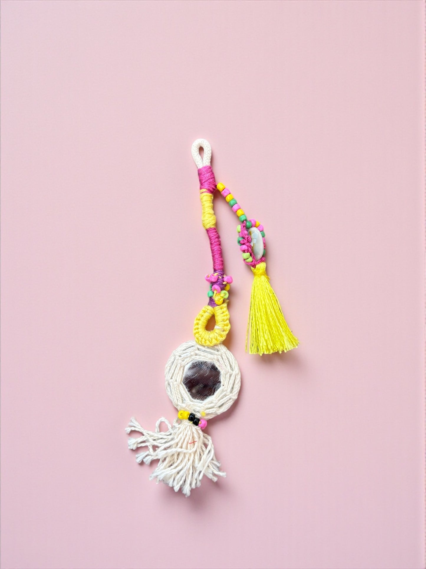 Boho Mirror Charm – Handmade Macrame Hanging with Beads & Tassels